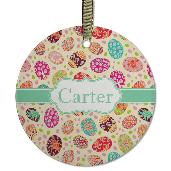 Custom Easter Eggs Flat Glass Ornament - Round w/ Name or Text