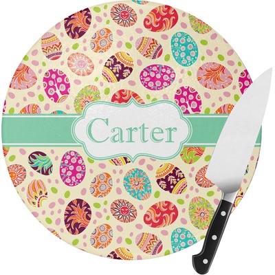 Easter Eggs Round Glass Cutting Board (Personalized)
