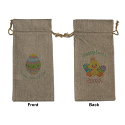 Easter Eggs Large Burlap Gift Bag - Front & Back (Personalized)