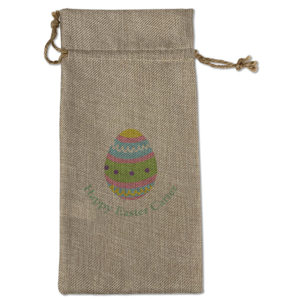 Custom Easter Eggs Large Burlap Gift Bag - Front (Personalized)