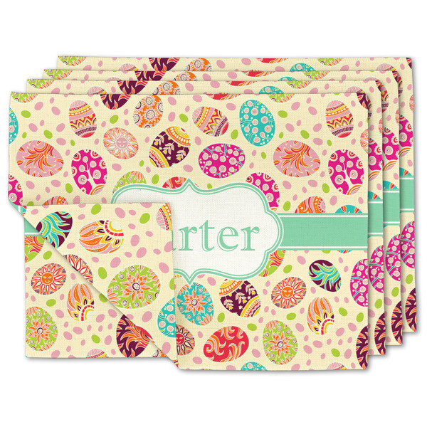Custom Easter Eggs Double-Sided Linen Placemat - Set of 4 w/ Name or Text