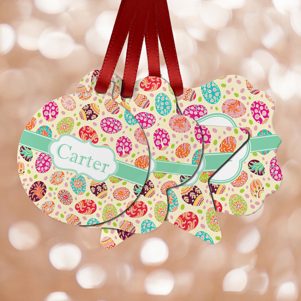 Custom Easter Eggs Metal Ornaments - Double Sided w/ Name or Text
