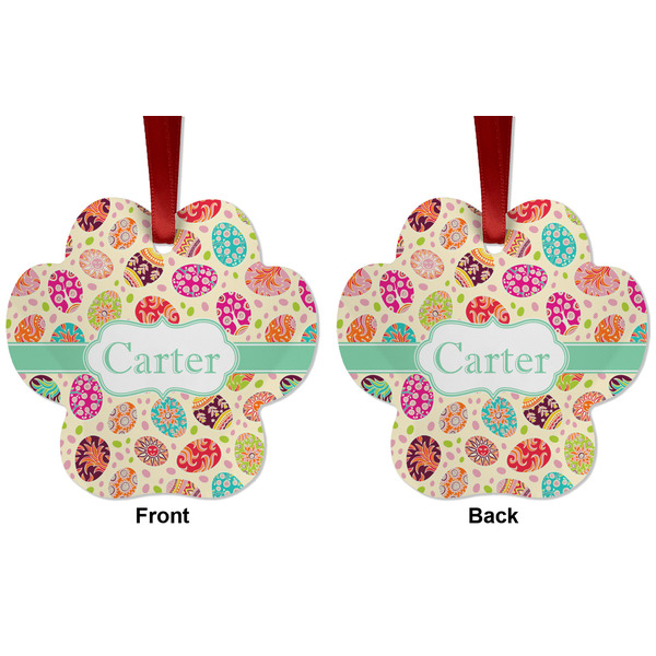Easter Eggs Metal Paw Ornament - Front and Back