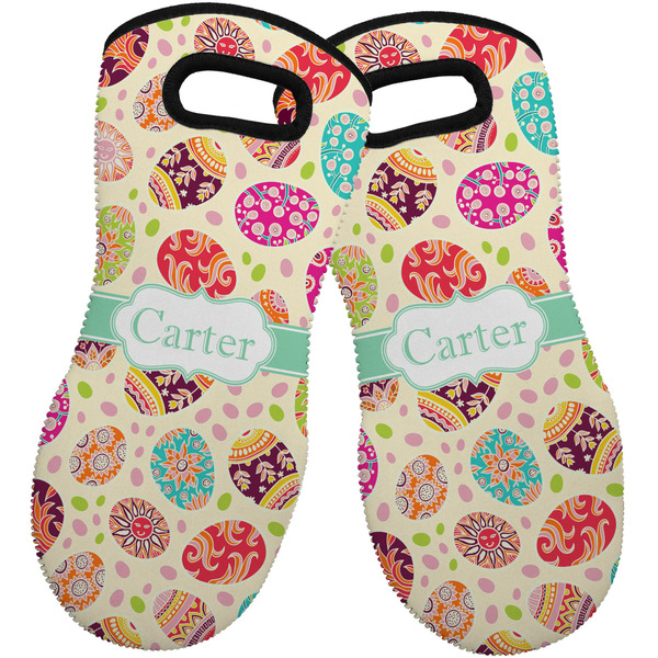 Easter Eggs Neoprene Oven Mitt -Set of 2 - Front