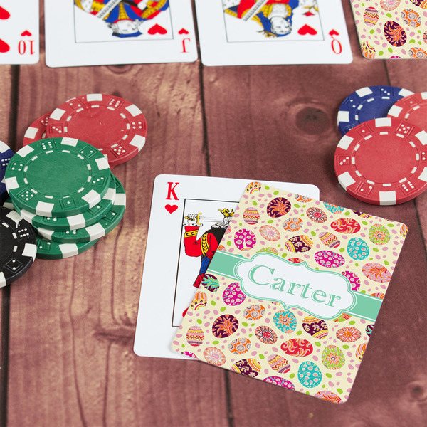 Easter Eggs On Table with Poker Chips