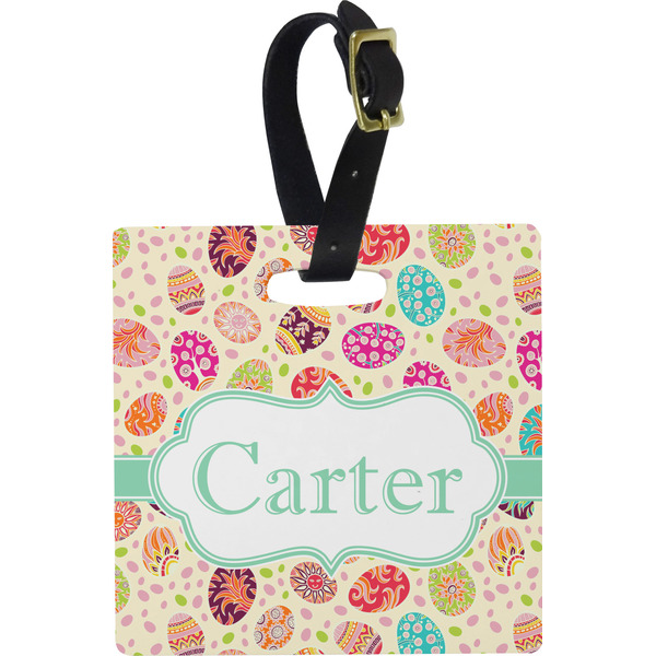 Custom Easter Eggs Plastic Luggage Tag - Square w/ Name or Text
