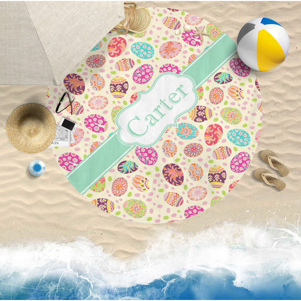 Easter Eggs Round Beach Towel Lifestyle
