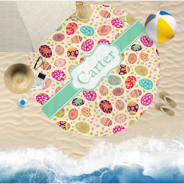 Easter Eggs Round Beach Towel Lifestyle