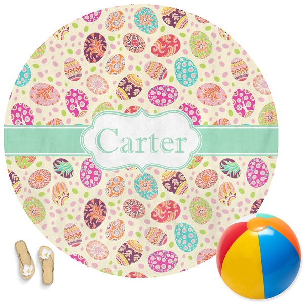 Custom Easter Eggs Round Beach Towel (Personalized)