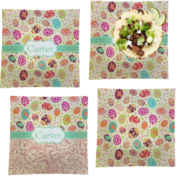 Custom Easter Eggs Set of 4 Glass Square Lunch / Dinner Plate 9.5" (Personalized)