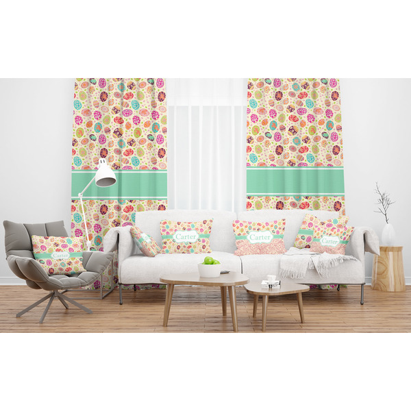 Easter Eggs Sheer and Custom Curtains in Room with Matching Pillows
