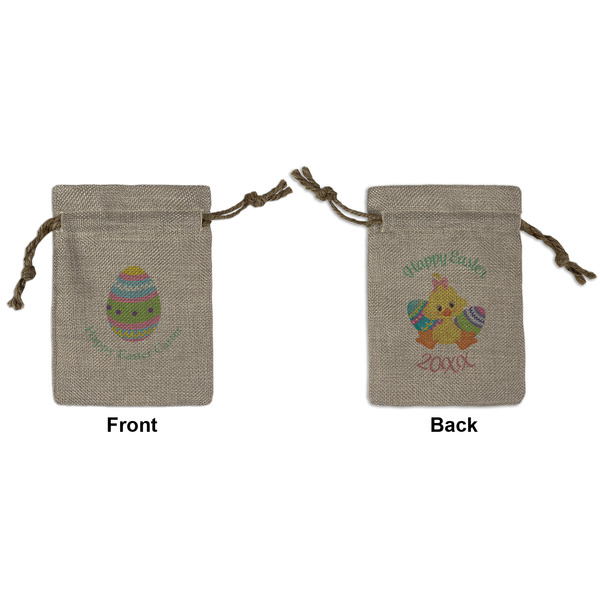 Custom Easter Eggs Small Burlap Gift Bag - Front & Back (Personalized)