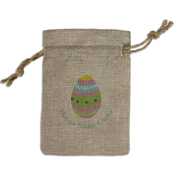 Custom Easter Eggs Small Burlap Gift Bag - Front (Personalized)