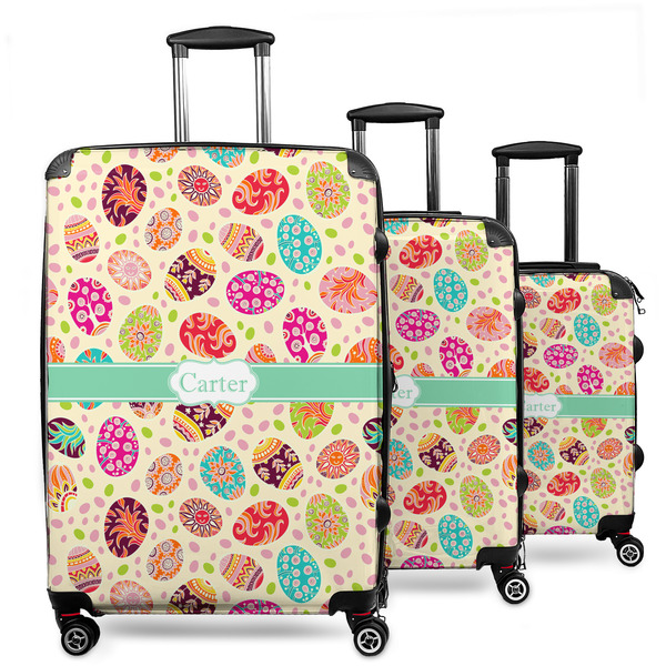 Custom Easter Eggs 3 Piece Luggage Set - 20" Carry On, 24" Medium Checked, 28" Large Checked (Personalized)