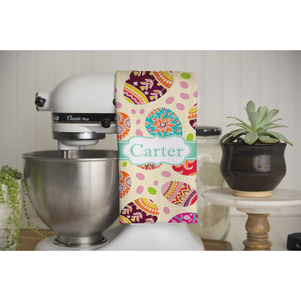 Easter Eggs Waffle Weave Towel - Full Color Print - Lifestyle Image