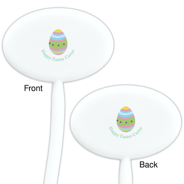 Easter Eggs White Plastic 7" Stir Stick - Double Sided - Oval - Front & Back