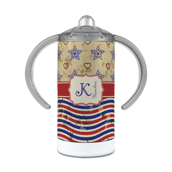 Custom Vintage Stars & Stripes 12 oz Stainless Steel Sippy Cup (Personalized)