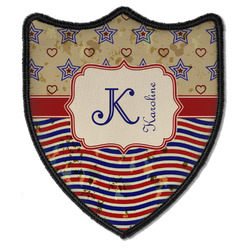 Vintage Stars & Stripes Iron On Shield Patch B w/ Name and Initial