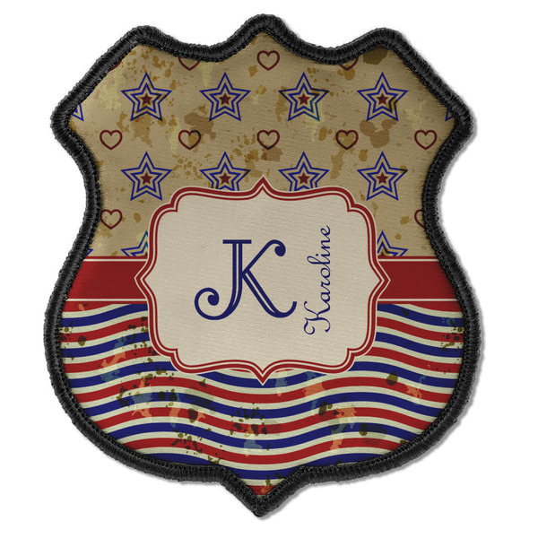 Custom Vintage Stars & Stripes Iron On Shield Patch C w/ Name and Initial