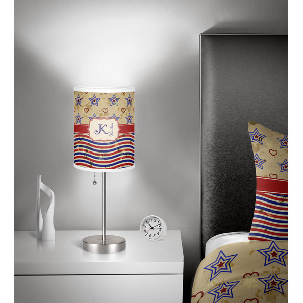 Vintage Stars & Stripes 7 inch drum lamp shade - in room