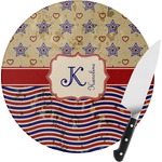 Vintage Stars & Stripes Round Glass Cutting Board - Small (Personalized)