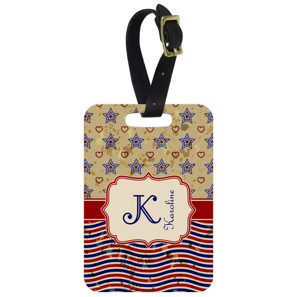 Custom Vintage Stars & Stripes Metal Luggage Tag w/ Name and Initial