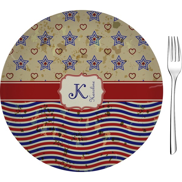 Custom Vintage Stars & Stripes Glass Appetizer / Dessert Plate 8" (Personalized)