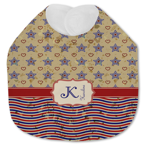 Custom Vintage Stars & Stripes Jersey Knit Baby Bib w/ Name and Initial
