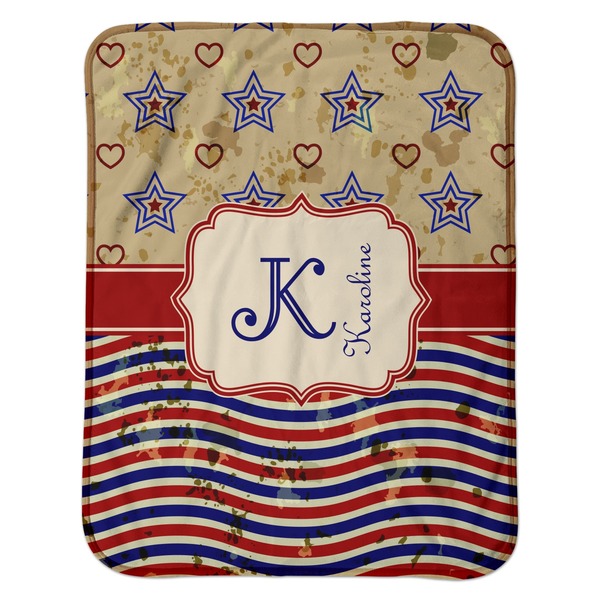 Vintage Stars & Stripes Baby Sherpa Blanket - Flat