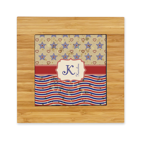 Custom Vintage Stars & Stripes Bamboo Trivet with Ceramic Tile Insert (Personalized)