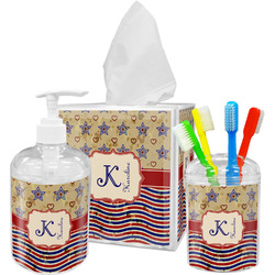 Vintage Stars & Stripes Acrylic Bathroom Accessories Set w/ Name and Initial