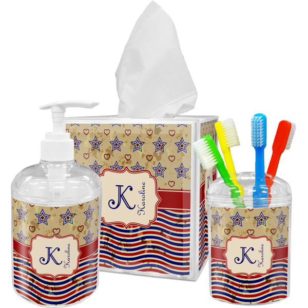 Vintage Stars & Stripes Bathroom Accessories Set (Personalized)