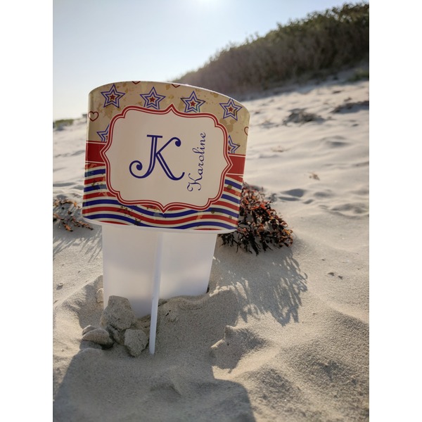 Vintage Stars & Stripes Beach Spiker white on beach with sand