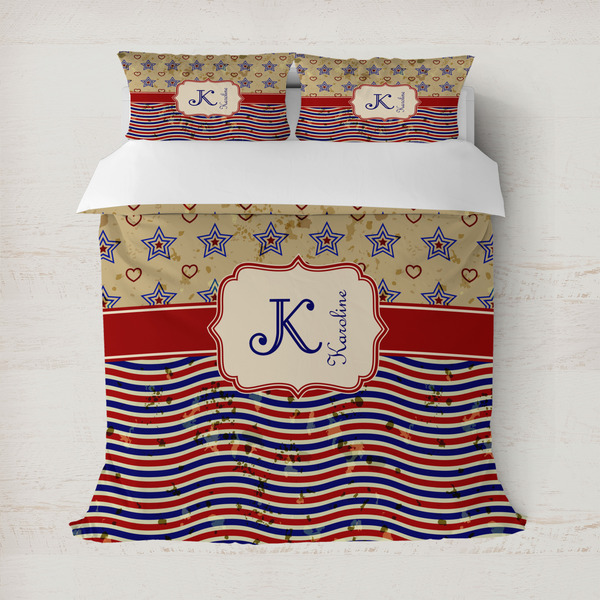 Custom Vintage Stars & Stripes Duvet Cover Set - Full / Queen (Personalized)