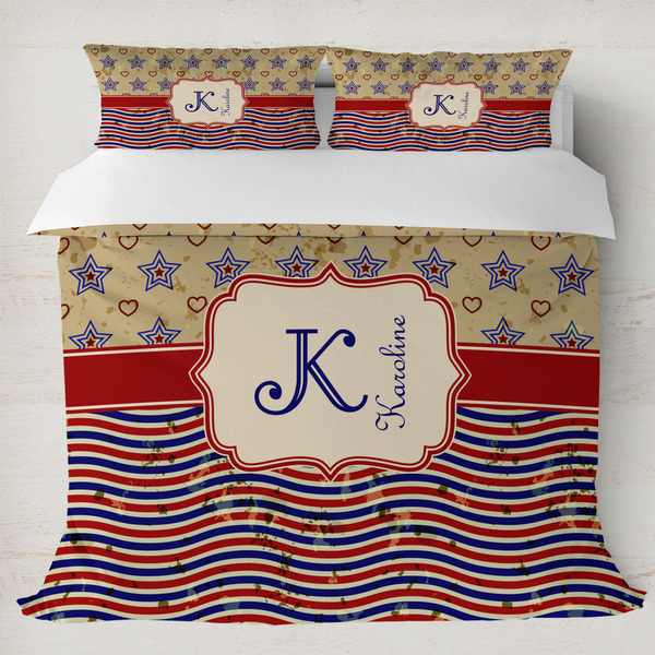 Custom Vintage Stars & Stripes Duvet Cover Set - King (Personalized)