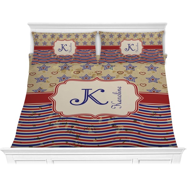 Custom Vintage Stars & Stripes Comforter Set - King (Personalized)