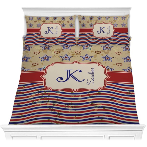 Custom Vintage Stars & Stripes Comforter Set - Full / Queen (Personalized)