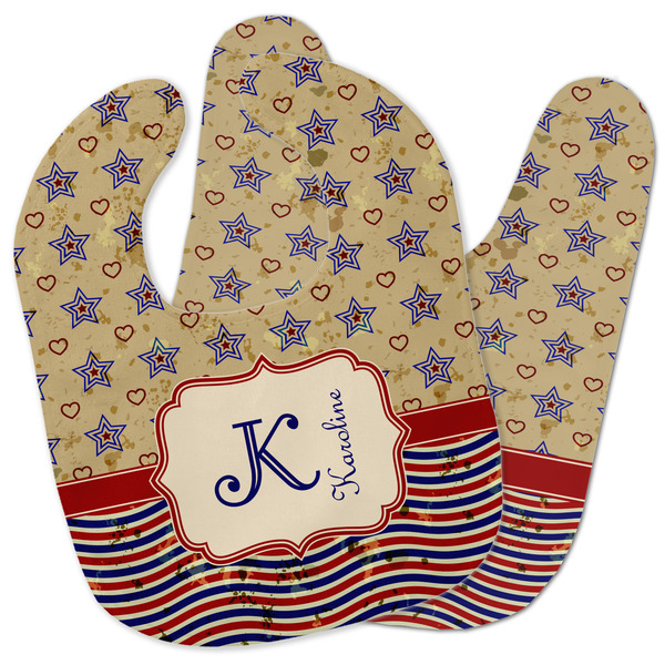 Custom Vintage Stars & Stripes Baby Bib w/ Name and Initial