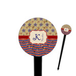 Vintage Stars & Stripes 4" Round Plastic Food Picks - Black - Double Sided (Personalized)