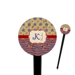 Vintage Stars & Stripes 4" Round Plastic Food Picks - Black - Single Sided (Personalized)