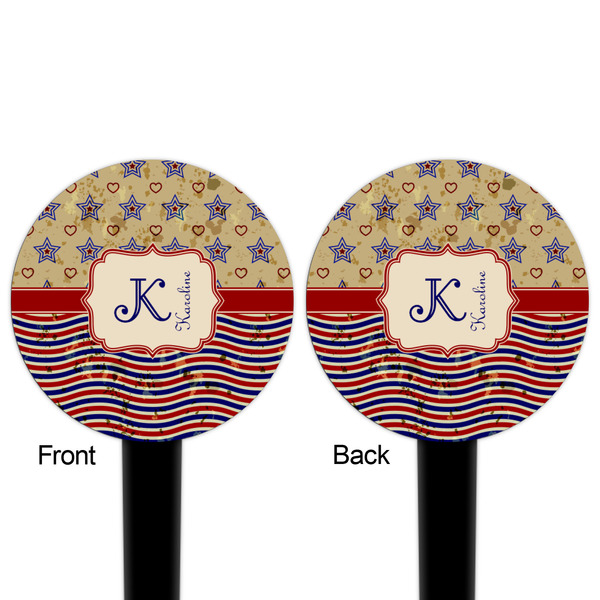 Vintage Stars & Stripes Black Plastic 4" Food Pick - Round - Double Sided - Front & Back