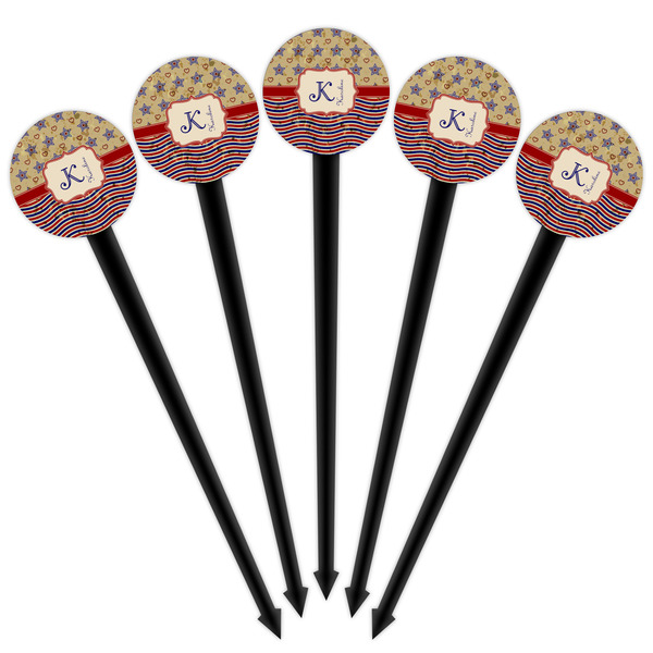 Vintage Stars & Stripes Black Plastic 4" Food Pick - Round - Fan View