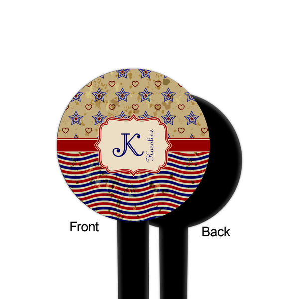 Vintage Stars & Stripes Black Plastic 4" Food Pick - Round - Single Sided - Front & Back
