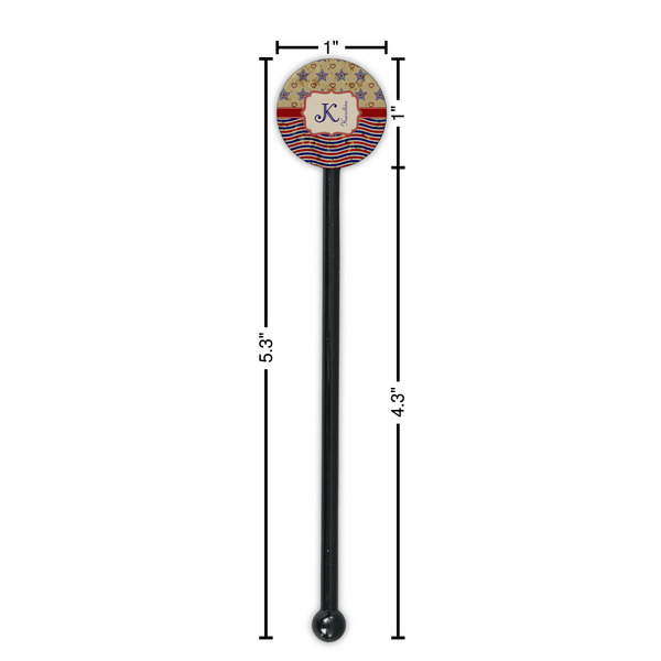 Vintage Stars & Stripes Black Plastic 5.5" Stir Stick - Round - Dimensions