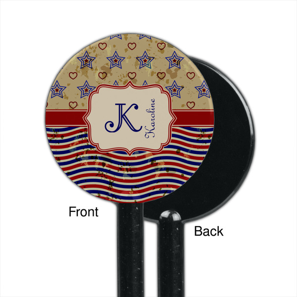 Vintage Stars & Stripes Black Plastic 5.5" Stir Stick - Single Sided - Round - Front & Back