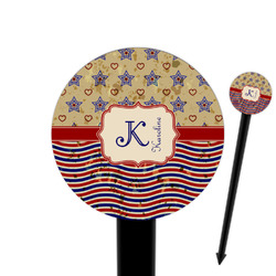 Vintage Stars & Stripes 6" Round Plastic Food Picks - Black - Single Sided (Personalized)