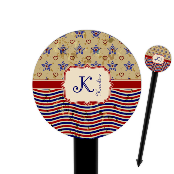 Custom Vintage Stars & Stripes 6" Round Plastic Food Picks - Black - Single Sided (Personalized)
