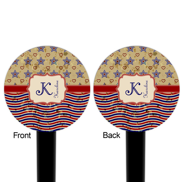 Vintage Stars & Stripes Black Plastic 6" Food Pick - Round - Double Sided - Front & Back