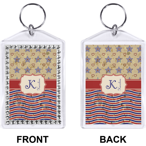 Vintage Stars & Stripes Bling Keychain (Front + Back)