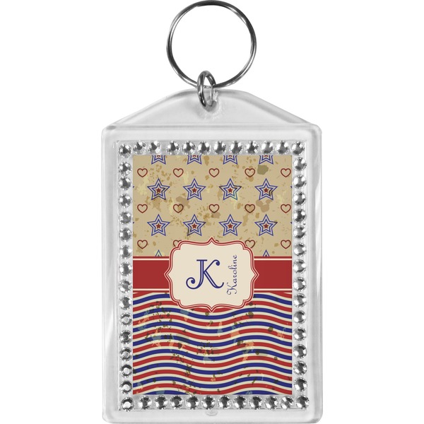 Custom Vintage Stars & Stripes Bling Keychain (Personalized)